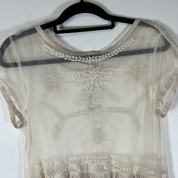 Free People Top Womens Cream Sheer Beaded Mesh Boho Lace Top Size M NWT Boho - Picture 10 of 11